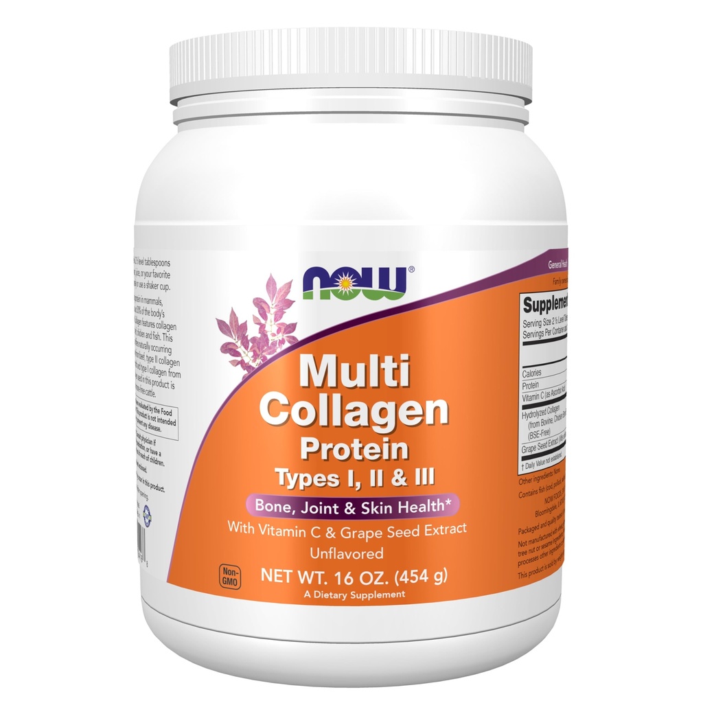 Nyní potraviny doplňky, Multi kolagen proteinové typy I, II & III prášek, kost, kloub, a kůže zdraví, 16 oz (454 g)