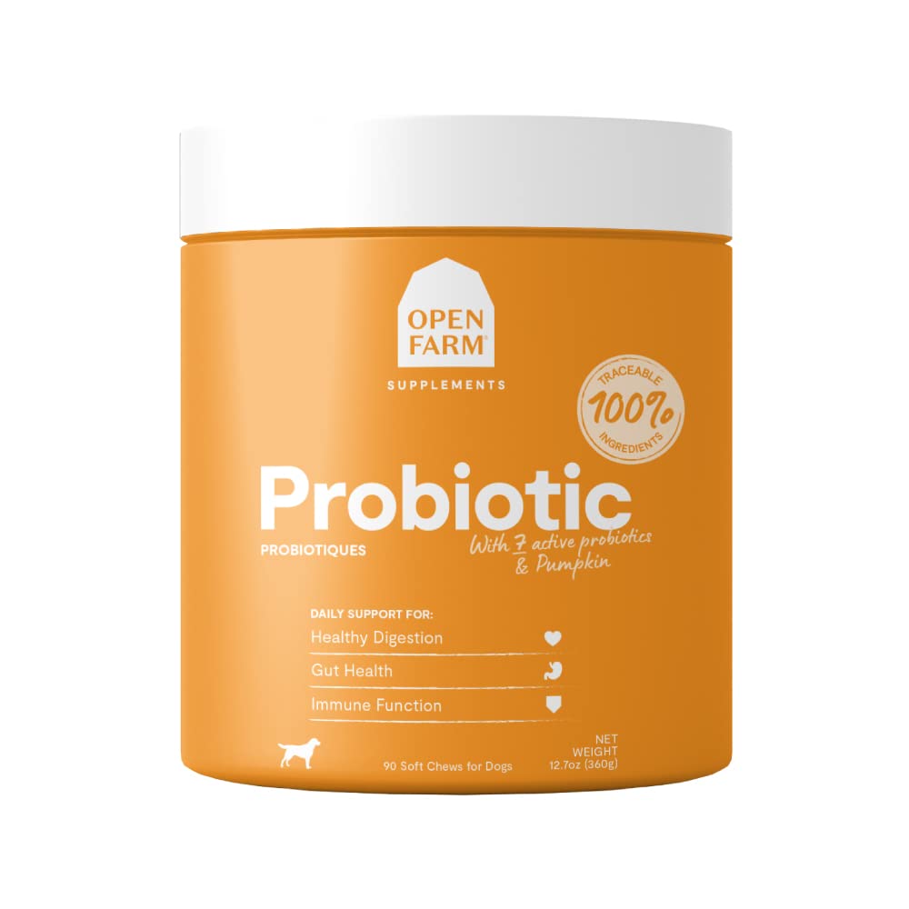 Open Farm Probiotické Žvýkačky, Dog dodatek, Dog Vitamíny, Podporuje normální Flora a Bowel pohyb pomocí Tracable a Vet- schválené ingredience, 12.7 oz, 90 Počet