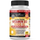 Vitamin D3 5000 IU (125 mcg) Přirozený doplněk imunitní podpory, síla kosti, zdravé svalové funkce, s olivovým olejem pro nejvyšší absorpci, gluten zdarma & Non- GMO, 1 rok dodávky, 360 Softgels