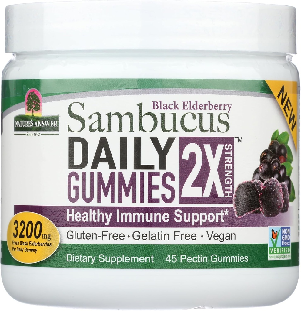 Nature 's Answer Sambucus Daily Gummies CLAS124; 2X More Elderberry 3200 mg Concentration CLAS124; Alkoholo- Free, Gluten- Free, Gelatin- Free, Vegan, Non- GMO & No Preservatives CLAS124; (45 Počet balení po 1)