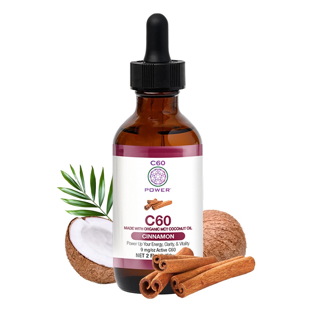 C60 Power Skořice Ochucené C60 v organické MCT Kokosový olej - Přírodní Wellness podpora pro muže a ženy, 99.99% Čistá Sublimated C60, Promotes Energy, Duševní Clarity, & Stamina - 2 fl oz láhev