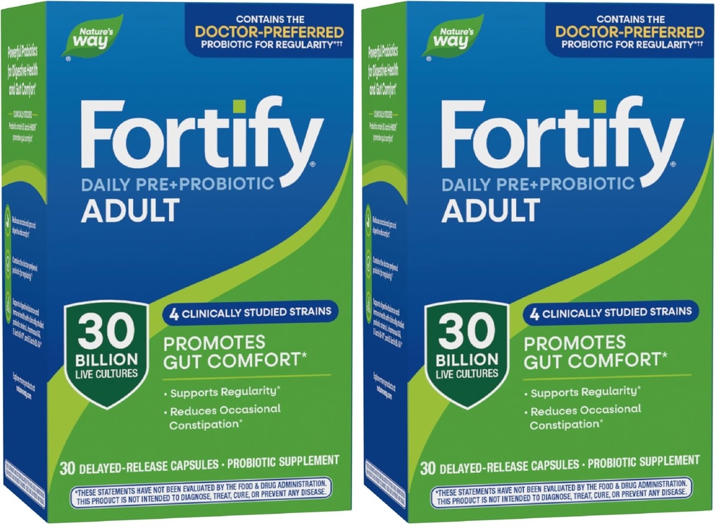 Nature 's Way Fortify Daily Pre + Probiotic Adult 30 Milionů, Probiotika pro podporu imunitního a trávicího zdraví *, 30 Milionů živých kultur, 30 kapslí (balení po 2)