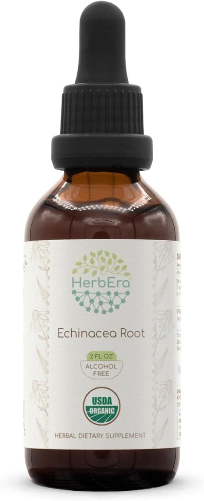 HerbEra Echinacea Root B60 USDA Organic Tincture PHAR124; Alkoholo- Free Extract, High- Potency Herbal Drops, Imunity System Health PHAR124; Certified Organic Echinacea Root (Echinacea Purpurea) Sured Root (2 fl oz)