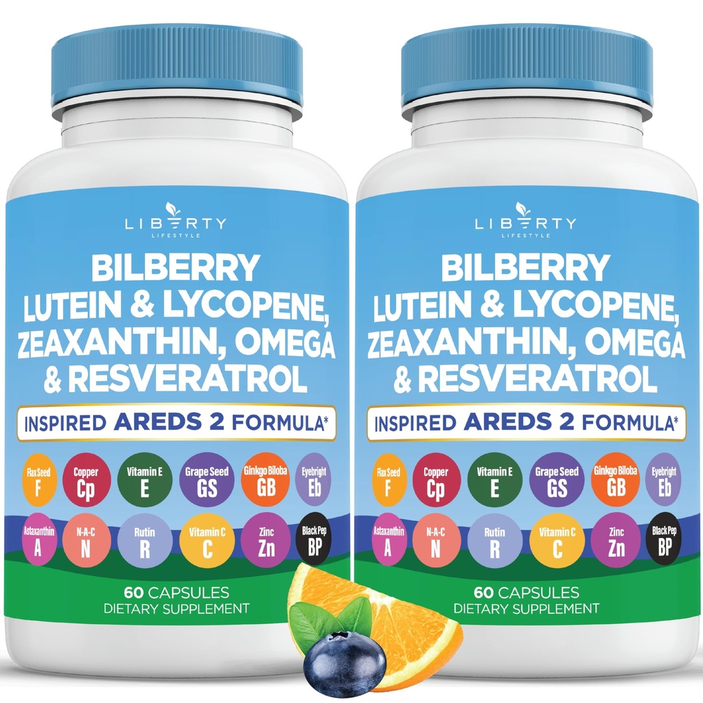 Eye Health Vitamíny s Bilberry, Lutein & Zeaxanthin, Lycopen, Resveratrol, Grape Seed Extract, Flaxseed Astaxanthin- AREDS 2- 120 Kapsle