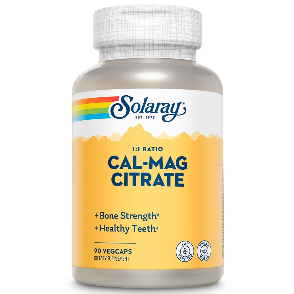 Solaray vápník Magnesium Citrát 1000mg 1: 1 Poměr, Kostní Pevnost dodatek, Svalová, nervový systém a podpora zdraví kostí, Chelated pro vysokou absorpci, Gentle Digestion, 15 Služební, 90 VegCaps