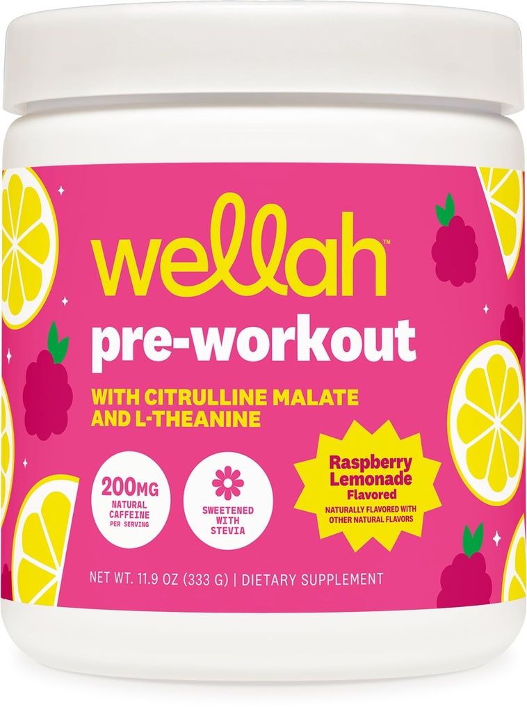 Wellah Get- Going Pre- Workout Drink Mix (Malina Lemonade ochucené, 30 Služeb)
