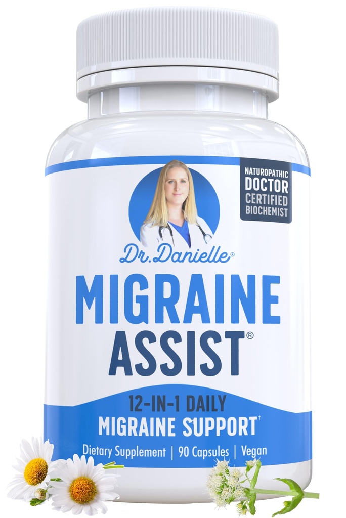 Nejlepší Migréna Relief Produkt s hořčíkem - Migréna Assist Dodatek s Quercetin, Fevercourt, Butterbur, CoQ10 od Dr. Danielle, 90 Kapsle