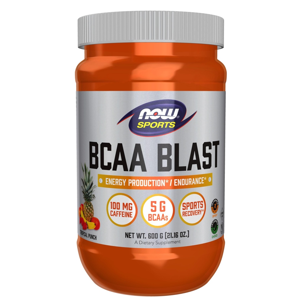 Nyní Potraviny Sportovní výživa, BCAA Blast Powder, 5 g BCAA, 100 mg kofeinu, Tropický punč, 600- Grams