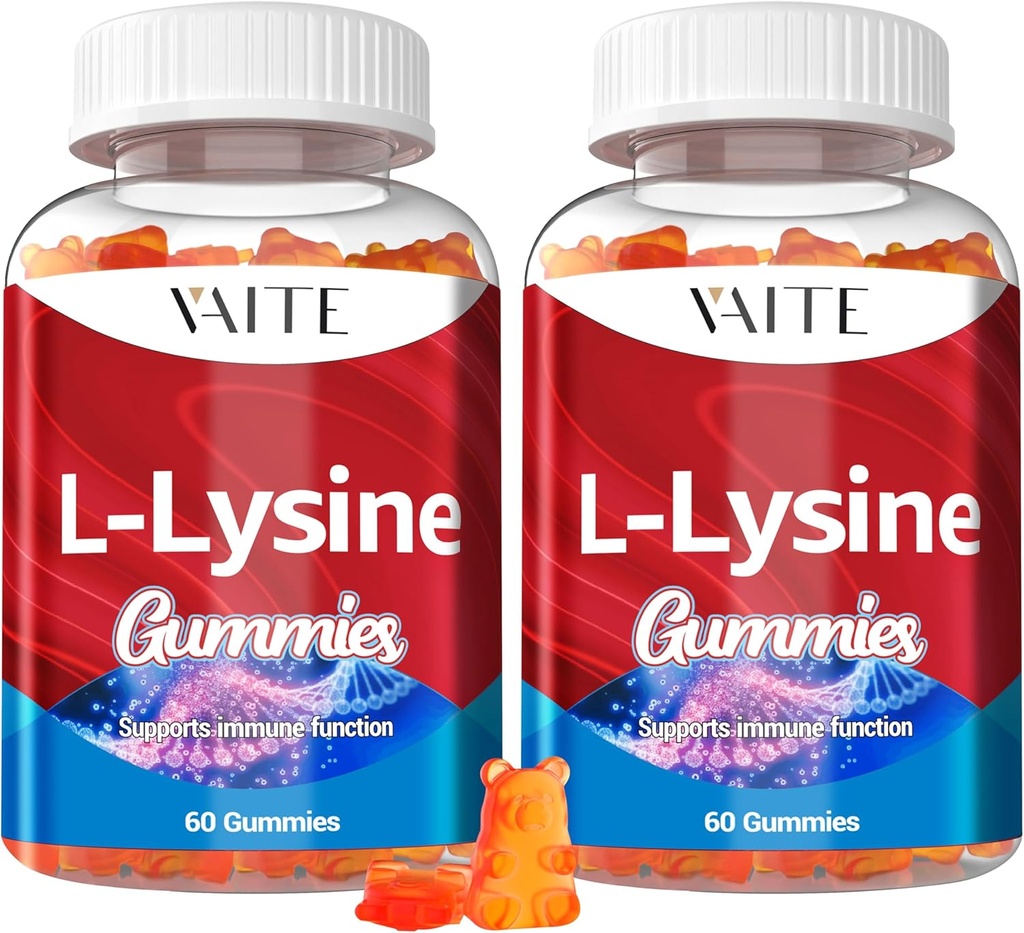 L- Lysinum 1000mg Gummies - Podporuje pleť, Lip, Vegan, gluten zdarma, 60 Žvýkací lysin pro dospělé, Vitamíny Tissue Zdraví a imunitní systém, Amino kyselina vitamin dodatek a komplexní doplňky (2 Pack)