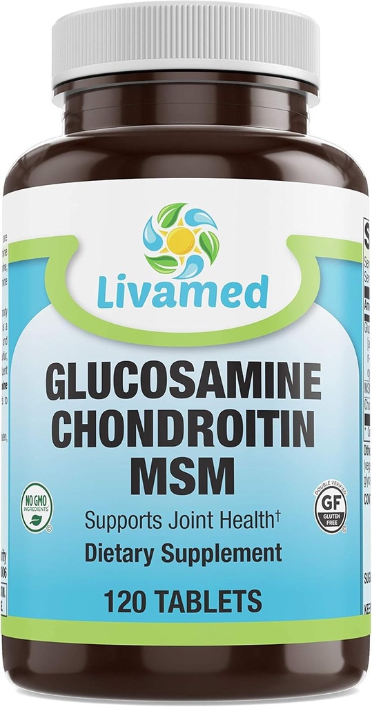 Glucosamine Chondroitin MSM Kompletní komplex - Společná podpora doplňky pro kolena, záda, HIPS & Zánět - Mobilita Zdravotní dodatek pro bolest, Aches, Senience & Zánět - 120 Tablety