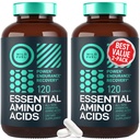 WILD FUEL Essential Amino Acids Doplněk pro ženy a muže - všech 9 BCAA Amino Acid Complex for Power and Recovery - EAA Lysin, Tryptofan, Isoleucin - 2 balení 240 Vegan BCAA Kapsle