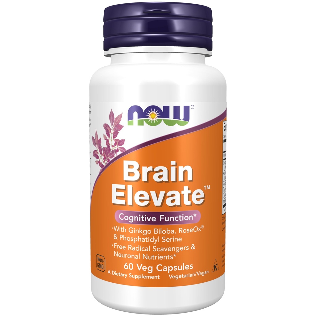 Nyní Foods doplňky, Mozková elevate ™, Featuring Ginkgo Biloba, RoseOx ® a Fosfatidyl Serine, 60 Veg Kapsle