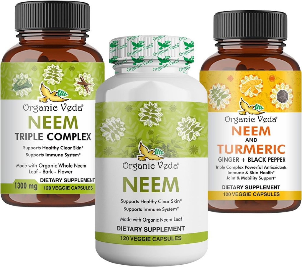 Premium Neem & Turmeric Supplement Bundle - 2-in-1 Capsule Formule pro zdraví pokožky, Imunitní & Cleansing Podpora