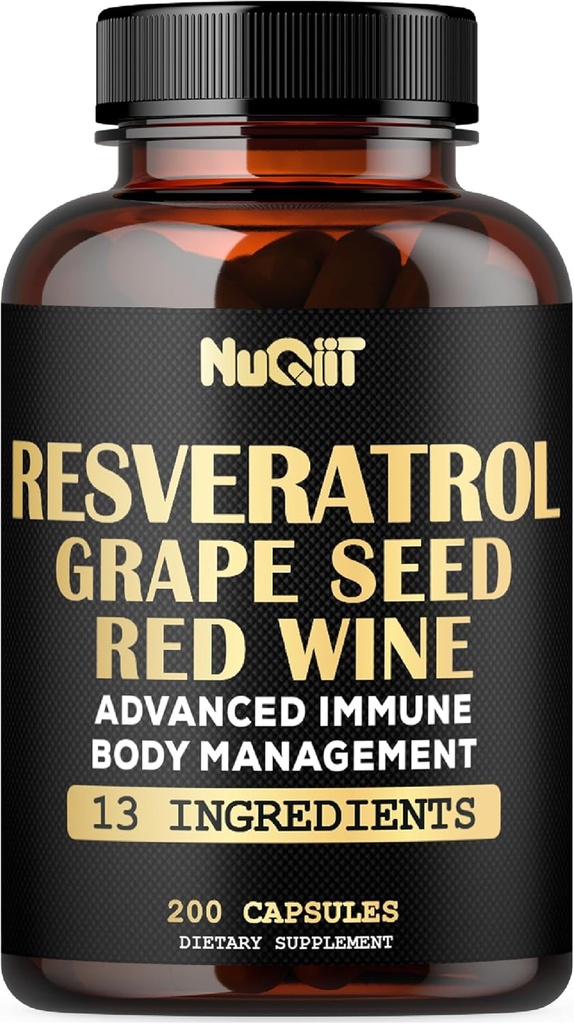 Trans Resveratrol dodatek s výtahem červeného vína, Imunitní & Body Management Complex - Echinacea, Česnek Bulb, Berberine HCI, Mléko Thistle & Více - 200 Kapsle pro 100 Služeb