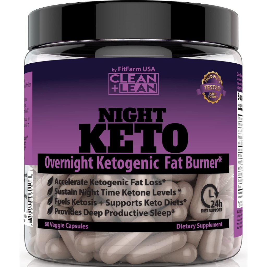Clean + Lean Night Keto: První někdy přes noc Ketogenic Tuk Burner & Sleep AIDS 124; BHB Ketony + MCT Oil Extract + Vitamíny & Minerály 124; 24 HR Diet Spánek Velká ztráta hmotnosti 124; Všechny přírodní & GF 124; 60 Caps