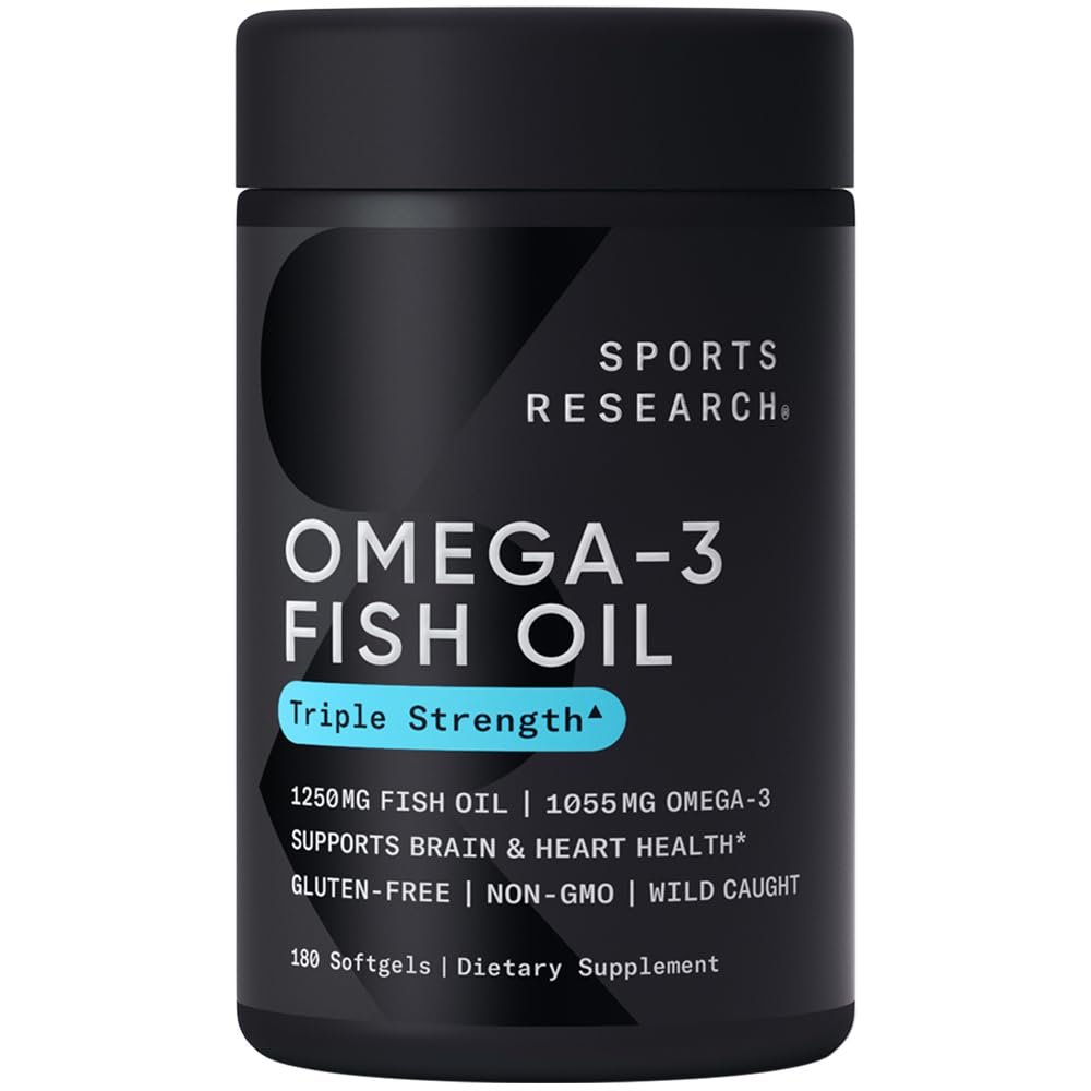 Sportovní výzkum Omega-3 Fish Oil, Triple Strength, 180 Softgels