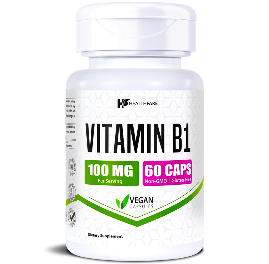 Zdravotní péče Vitamin B1 100mg vitamin 124; 60 Kapsle 124; Thiamin doplněk vitamin 124; Podporuje celkové zdraví 124; Non- GMO vitamin 124; Gluten zdarma (60 Kapsle)
