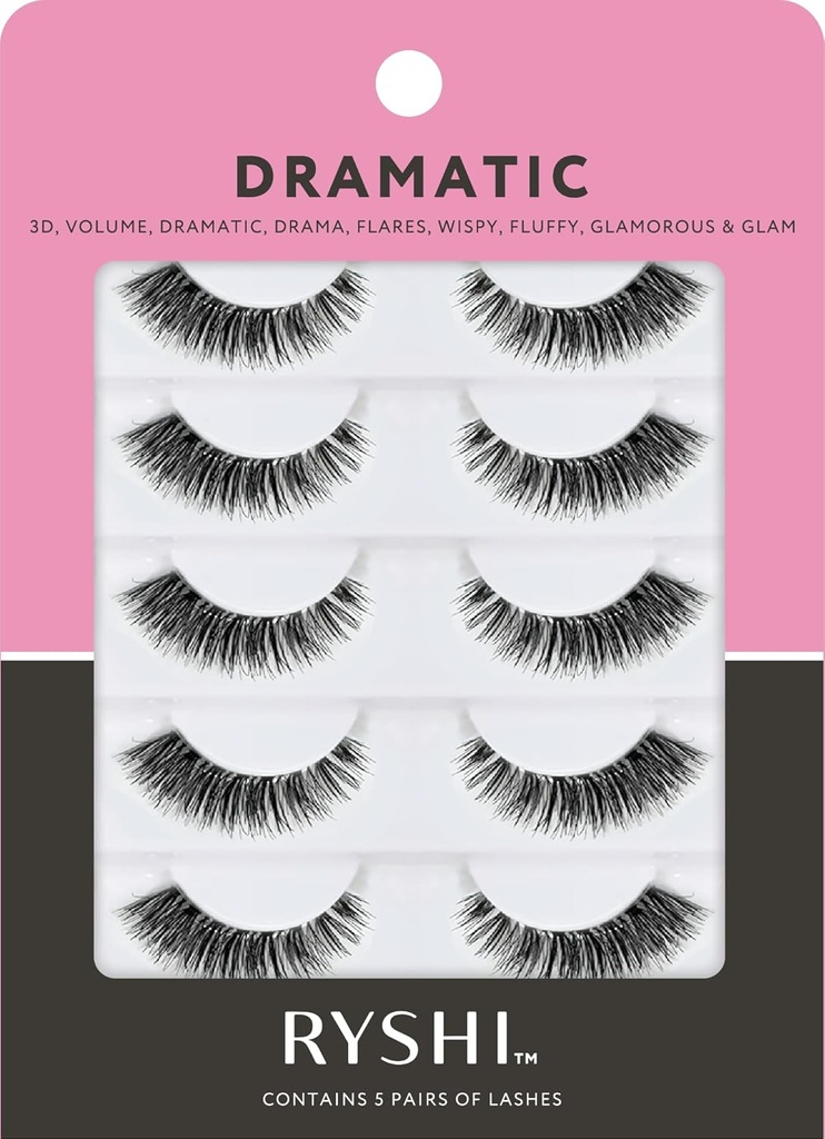 Ryshi False Eyelass s 5 páry, Dramatický vzhled s Self- lepidlo a opakovaně použitelné Lash Set, Vylepšení přírodní krásy pro extra objem