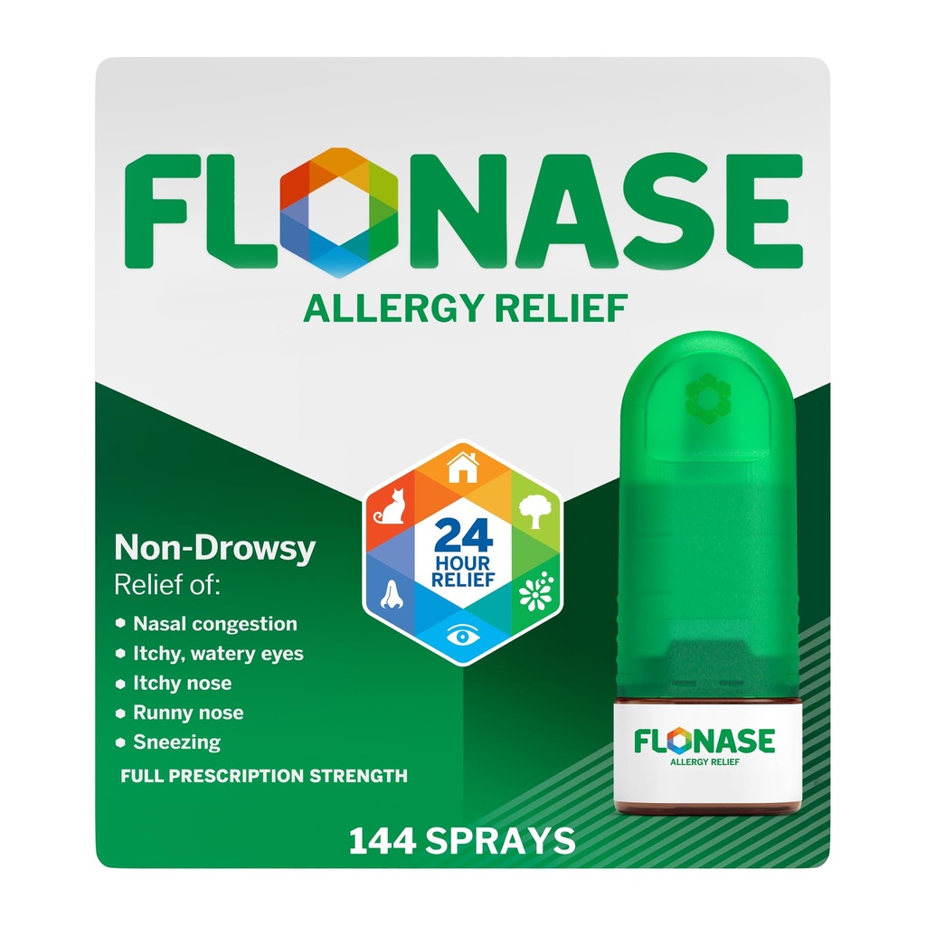Flonáza Alergie Relief Nasal Spray, 24 hodin Non Drowsy Alergie Medicine, Metered Nasal Spray - 144 Spray- Podzim a sezónní alergie Relief