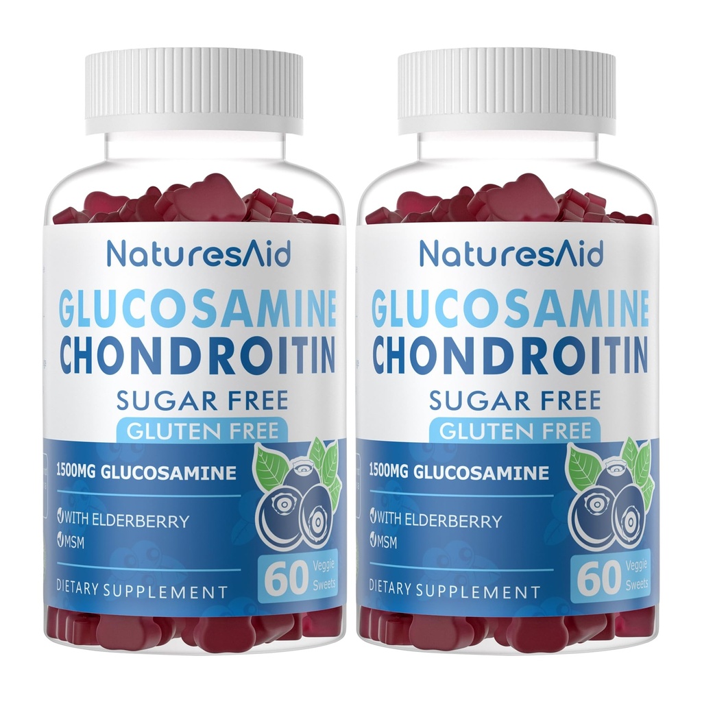Glucosamine Chondroitin Gummies s MSM & Elderberry Extra Strength - Společná podpora, Antioxidační Imunitní Supplement pro dospělé, muže a ženy. (2 Pack)