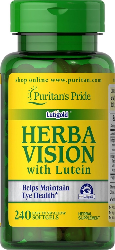 Puritan 's Pride Herbavision with Lutein, Zeaxanthin, Bilberry Softgels, 240 Počet