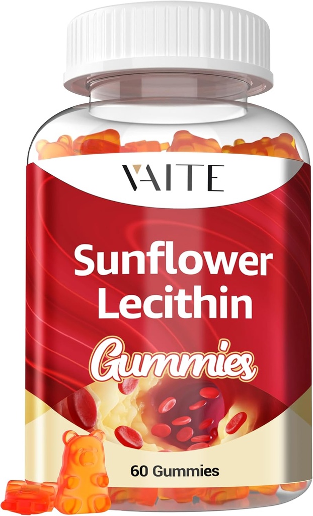 Slunečnice Lecithin Gummies 800mg - Vegan, Non- GMO, Soy- Free & gluten- Free - Podporuje denní výživu, Easy- to- Digest Chews pro dospělé, Doplněk k laktaci, Natural Wellness Support - 60 Vegan Gummy