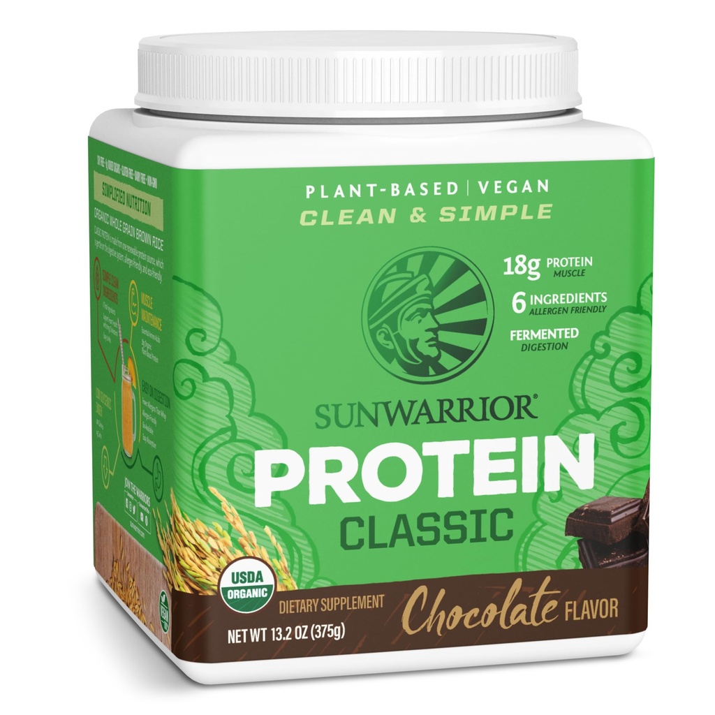 Hnědý rýžový protein prášek s Bcaa & Amino kyseliny syrové rýže protein třepat gluten zdarma Nízký karb mléčný zdarma 124; Plant based Classic Sprauled Brown rýže protein Powder Chocolate 375g od Sunwarrior