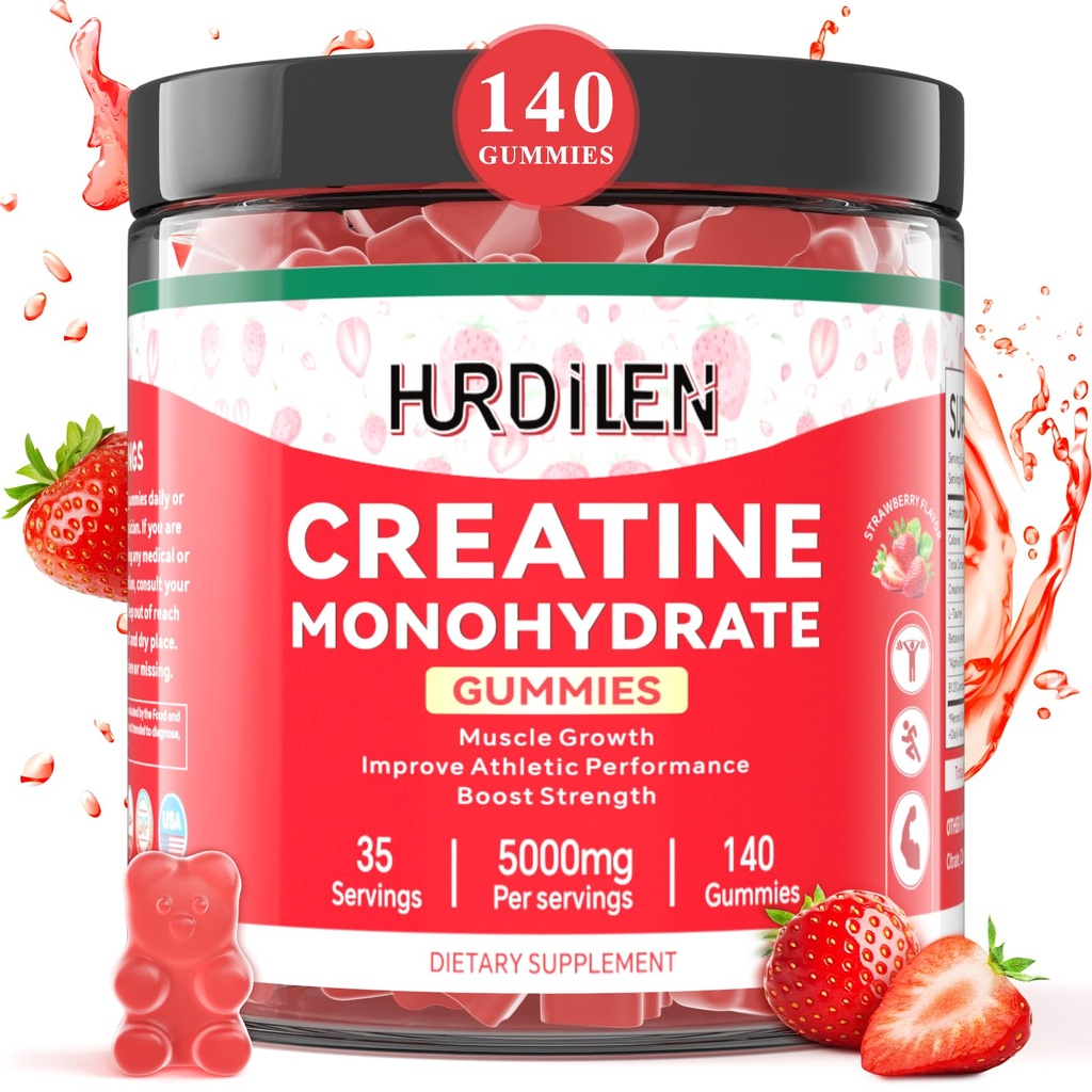 140 Hrabě Creatin Monohydrát Gummie, 5000mg Creatine Monohydrát Ne Cukr Gummies pro ženy a muže s L- Taurin, Vitamin B12 pro svalovou sílu, Muscle Recovery, Glute Builder, Energy Boost