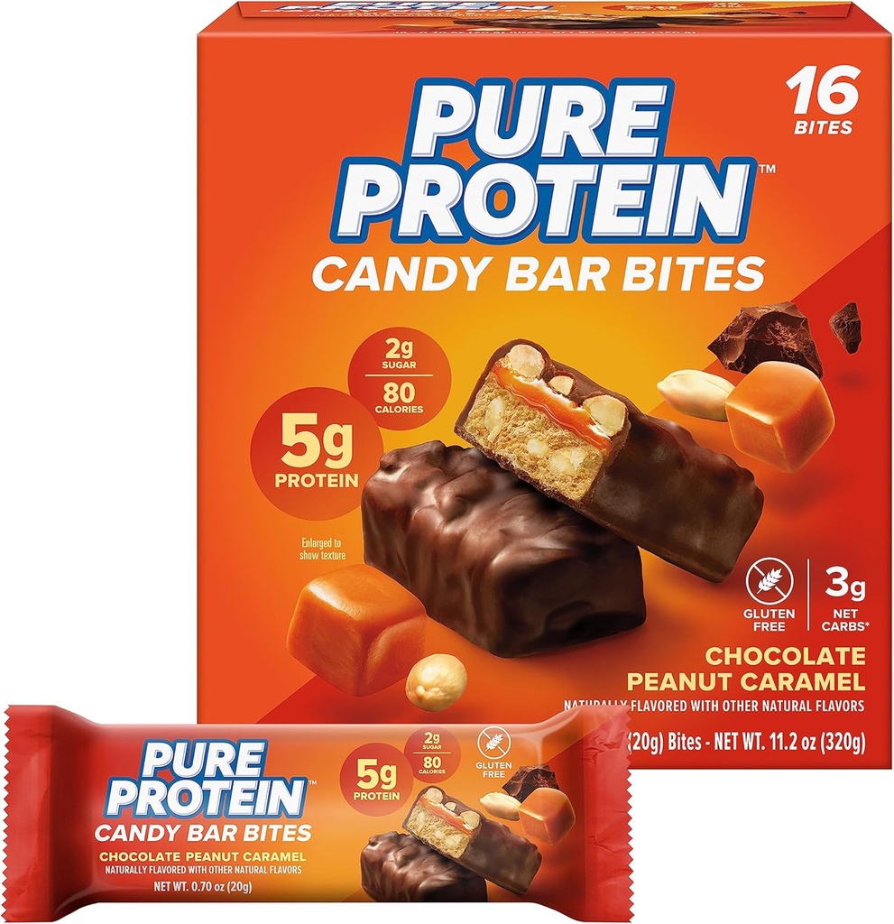 Čisté proteinové tyčinky, čokoládový arašídový karamel, 5g protein, gluten zdarma, nízký cukr, 0,70 oz, 16 balení (balení May Vars)