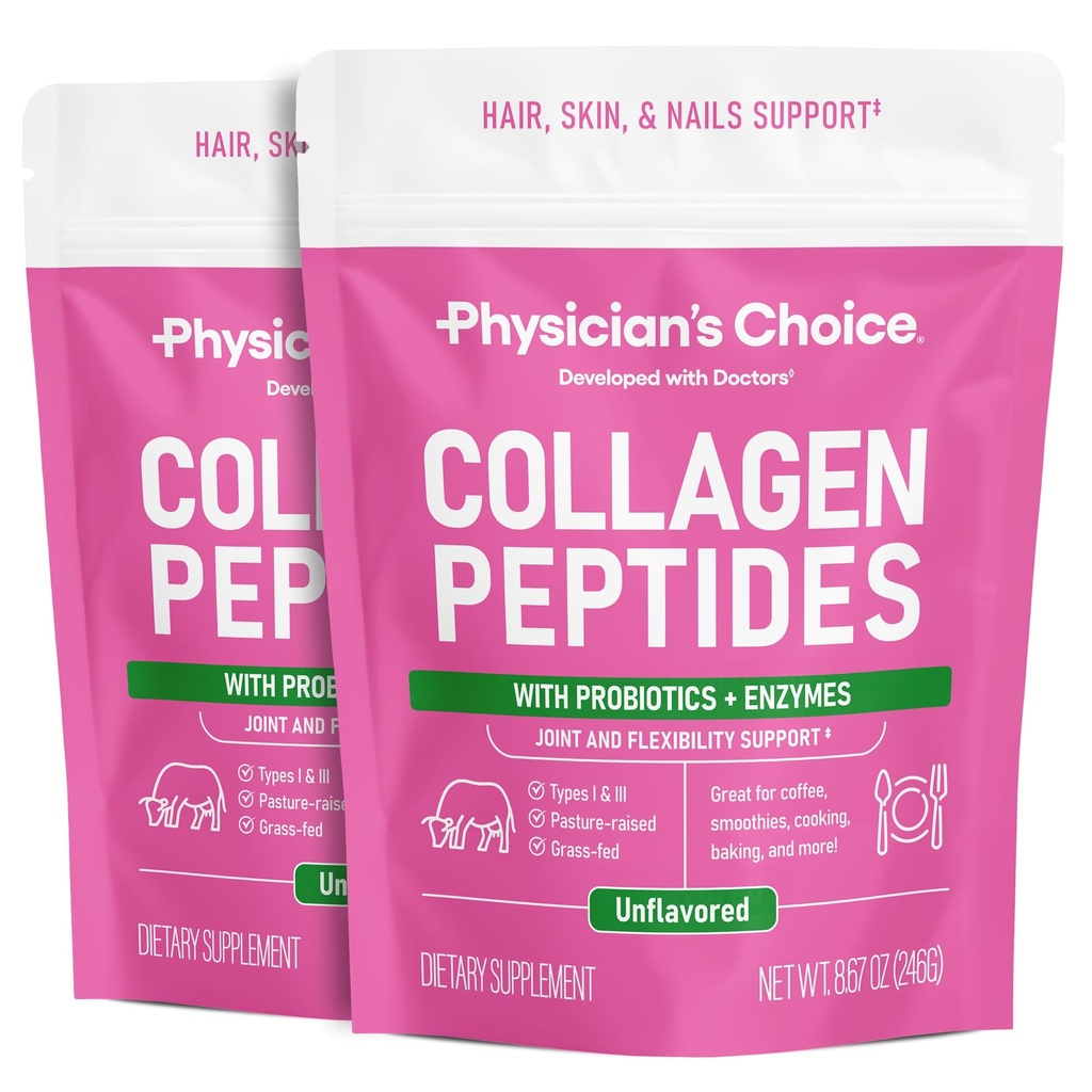 Kolagen Peptides Powder - Hydrolyzovaný protein (typ I & III) - Digestivní enzymy - Keto Kolagen Powder for Women & Men - Vlasy, kůže, sponky a cvičení Recovery Aid - Grass Fed, Non- GMO - Two- pack