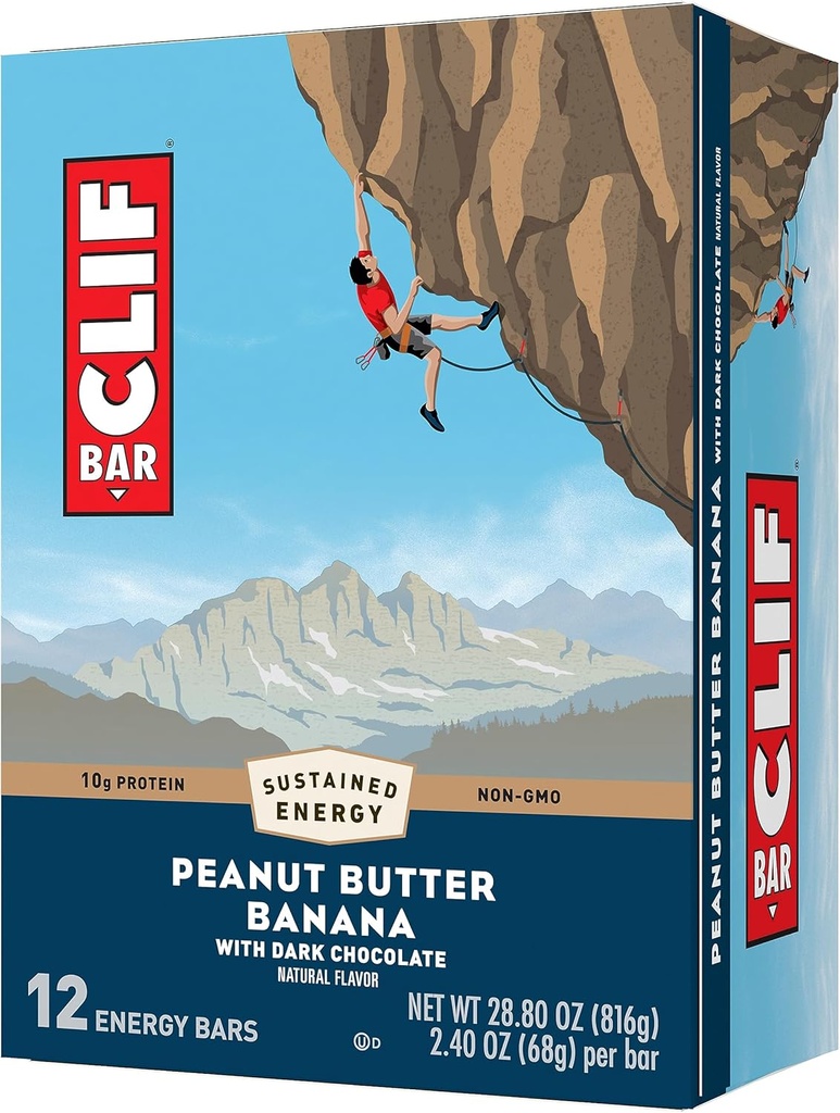 CLIF - Arašídové máslo banán s tmavou čokoládou Flavor - Made with Organic Oats - Non- GMO - Plant based - Energy Bars - 2.4 oz. (12 Pack)