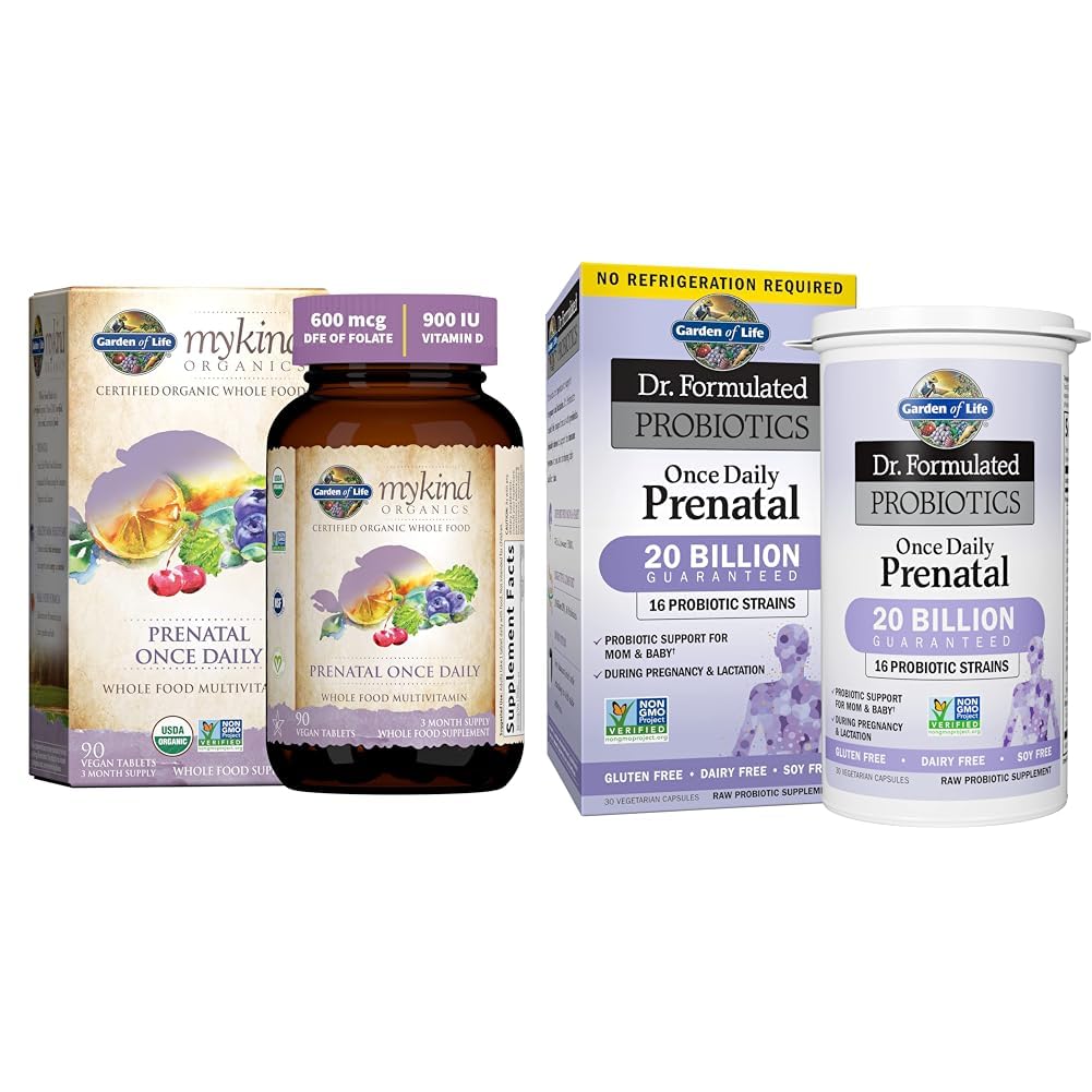 Zahrada života Organics Prenatal Vitamin: Folát pro energetiku a zdravý vývoj plodu & - Dr. Probiotika Jednou denně Prenatal - Acidophilus a Bifidobakteries Probiotická podpora