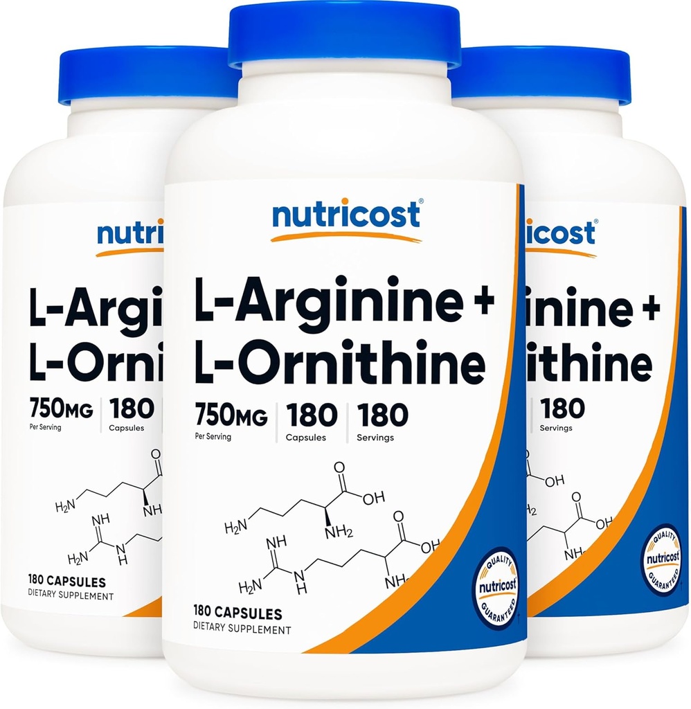 Nutricost L- Arginin L- Ornithin 750mg; 180 tobolek (3 lahvičky)