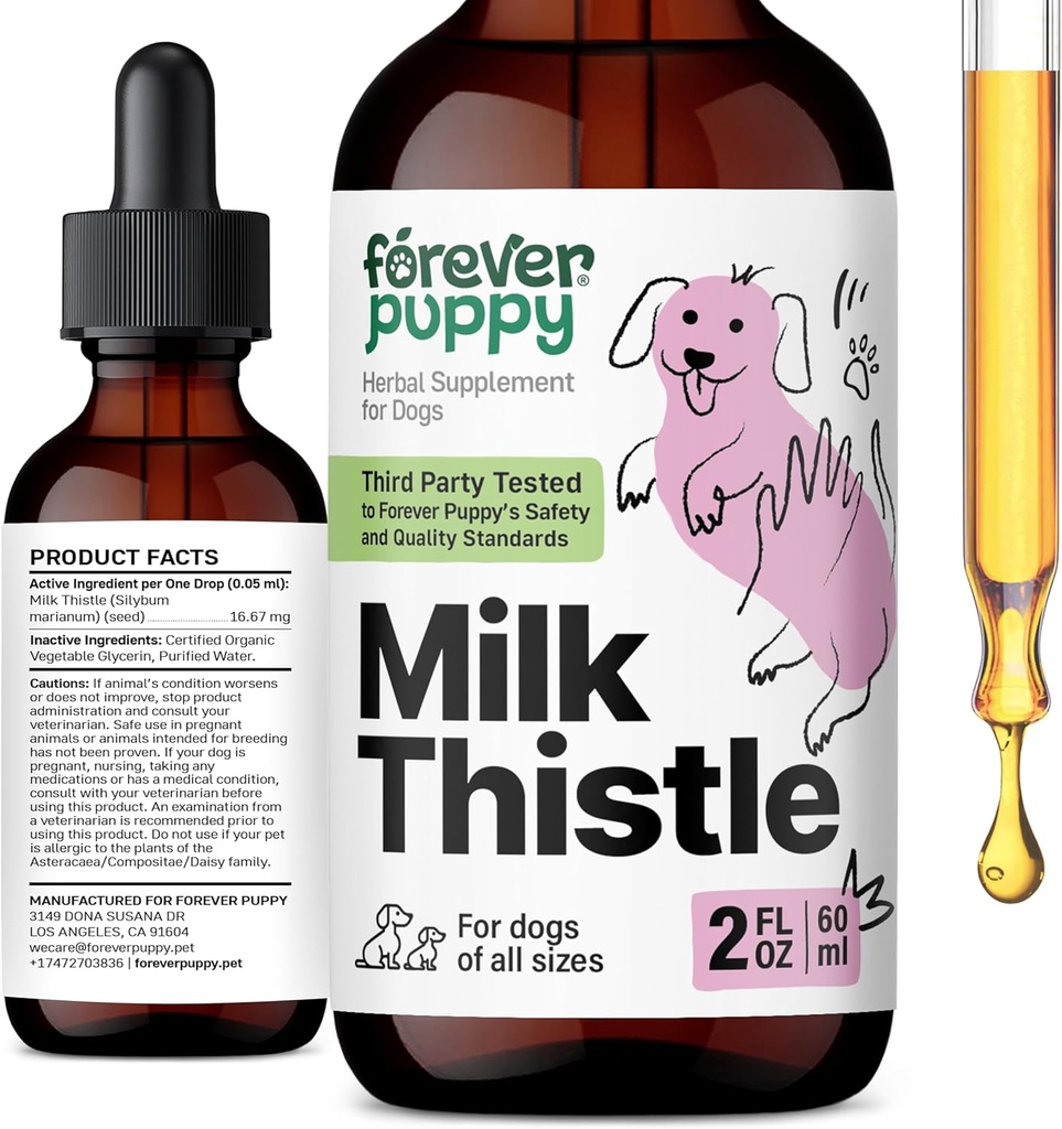 Doplněk pro psy - Podpora jater pro psy s mléčným Thistle Extract - Silymarin doplňky a vitaminy pro malé velké střední plemeno - Psí játra Detox kapky - 2 oz
