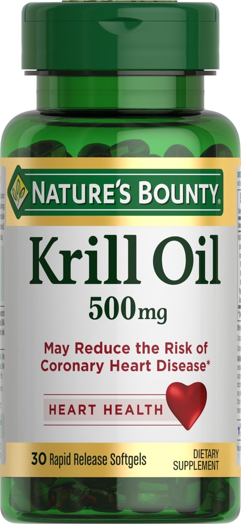 Příroda je Bounty Krill Oil, Srdce zdraví, Dietní dodatek, 500mg, Rychlé uvolnění Softgels, 30 počet