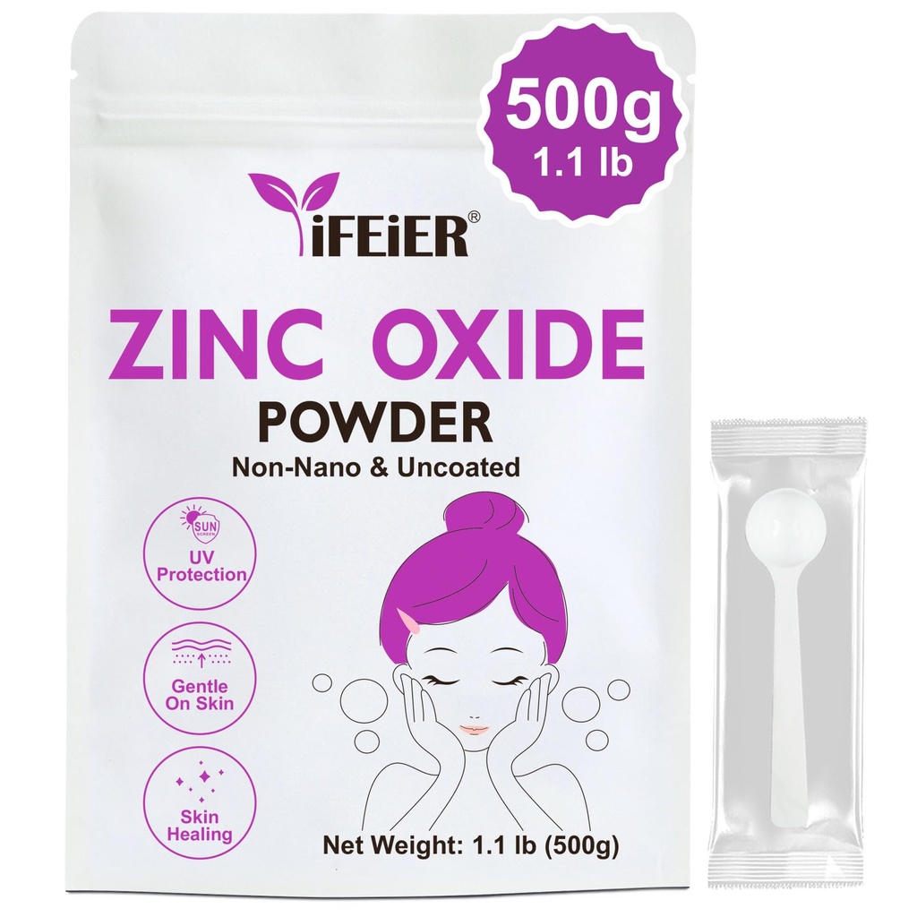 iFEiER oxid zinečnatý prášek 124; 500g (1,1 lb) 100% čistý Nano uncoted oxid zinečnatý prášek na ochranu kůže 124; kosmetika stupeň Ideální pro DIY opalovací krém, krém, deodorant, a péče o pleť