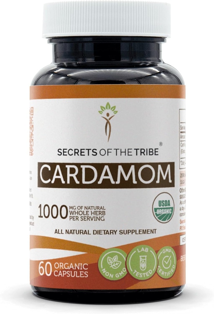 Tajemství Tribe Cardamom 60 Kapsle, Vyrobeno ze zeleninových kapslí a USDA Organic Cardamom (Elettaria cardamomum) Sušené Pod (60 Kapsle)
