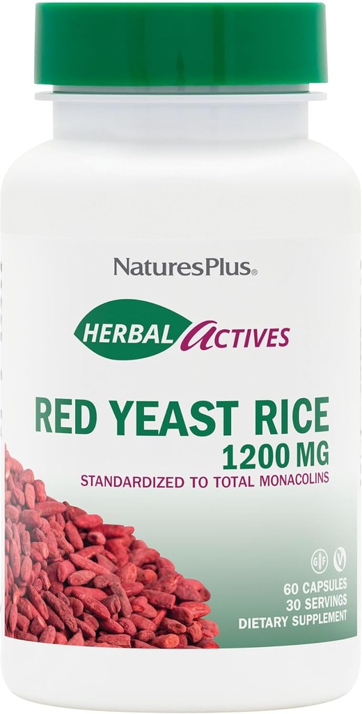 NaturesPlus Herbal Agents Red Yeast Rice 1200 mg - 60 Kapsle - Non- GMO, Vegan, Gluten Free - 30 Služeb