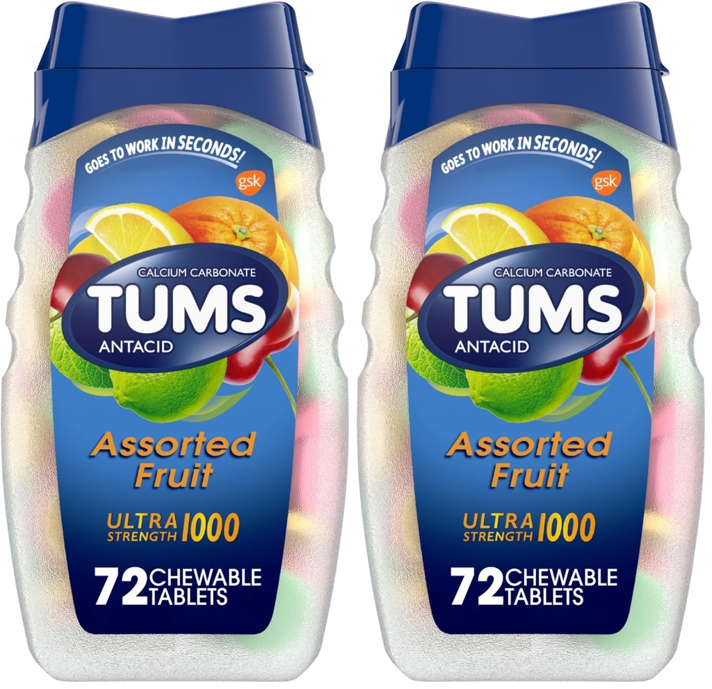 Tums Antacid Žvýkací tablety pro tlumiče žáhy, Ultra síla, Agrid Fruit, 72 tablet (balení po 2)