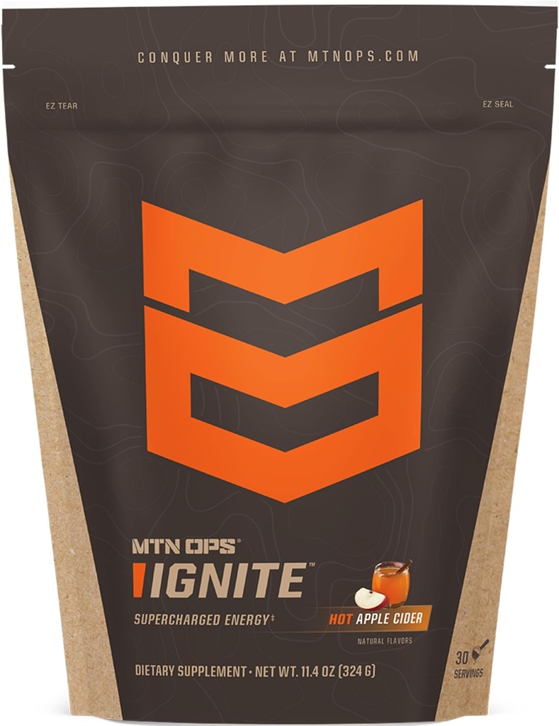 MTN OPS Hot Ignite Instant Coffee Nootropic & L-Arginine L-Citrulline pro Cognitive Clarity, Mental Focus & Nitric- Oxide Boost 124; 200mg Caffeine per Serving, 30 Servings Office 124; Apple Cider