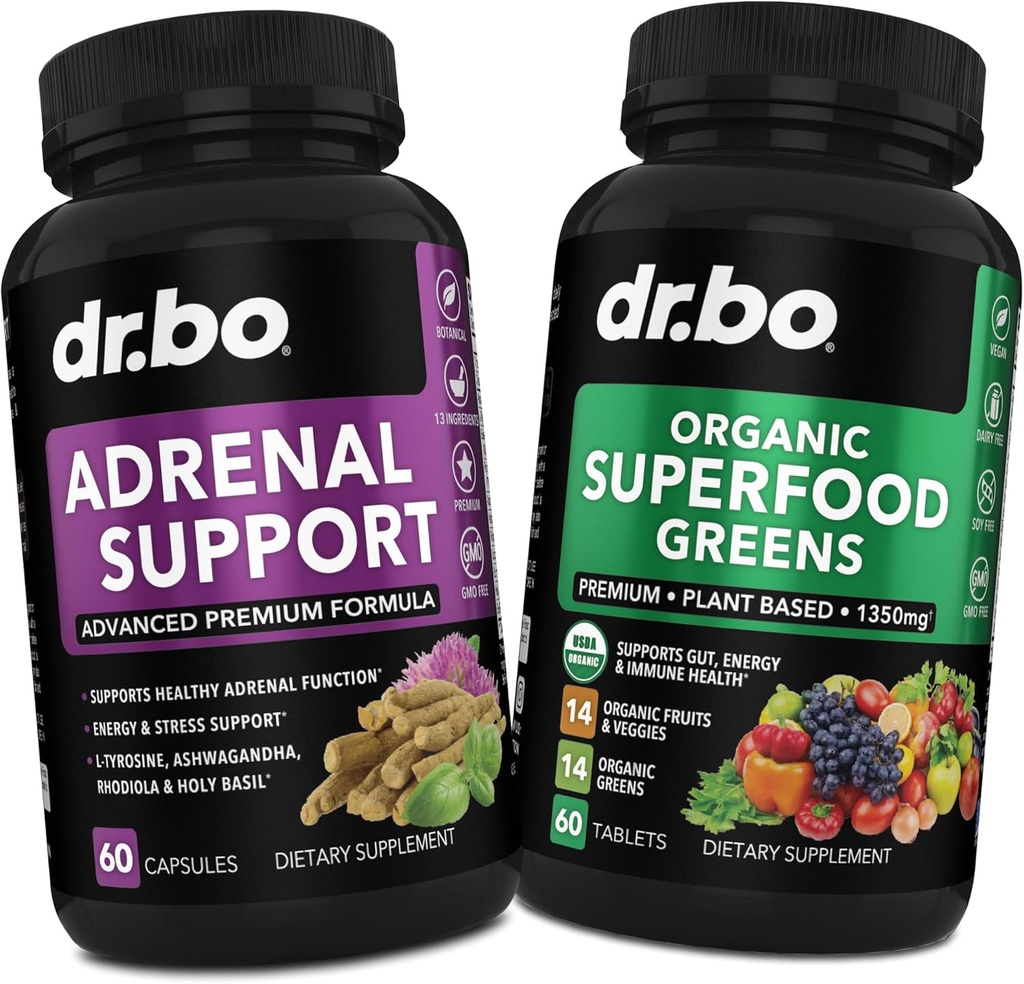 Adrenal Support & Organic Superfood Green & Ovocné doplňky - Denní energie Super Food Ovoce a Veggies Dodatek Tablety Plus Zeleninové potraviny