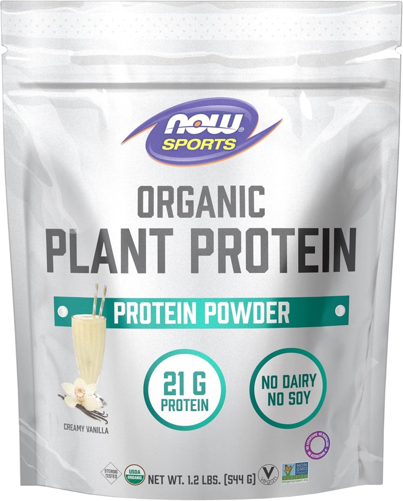 Teď sportovní organický rostlinný protein, Vanilla Flavor, Vegan Powder, 1 libra.
