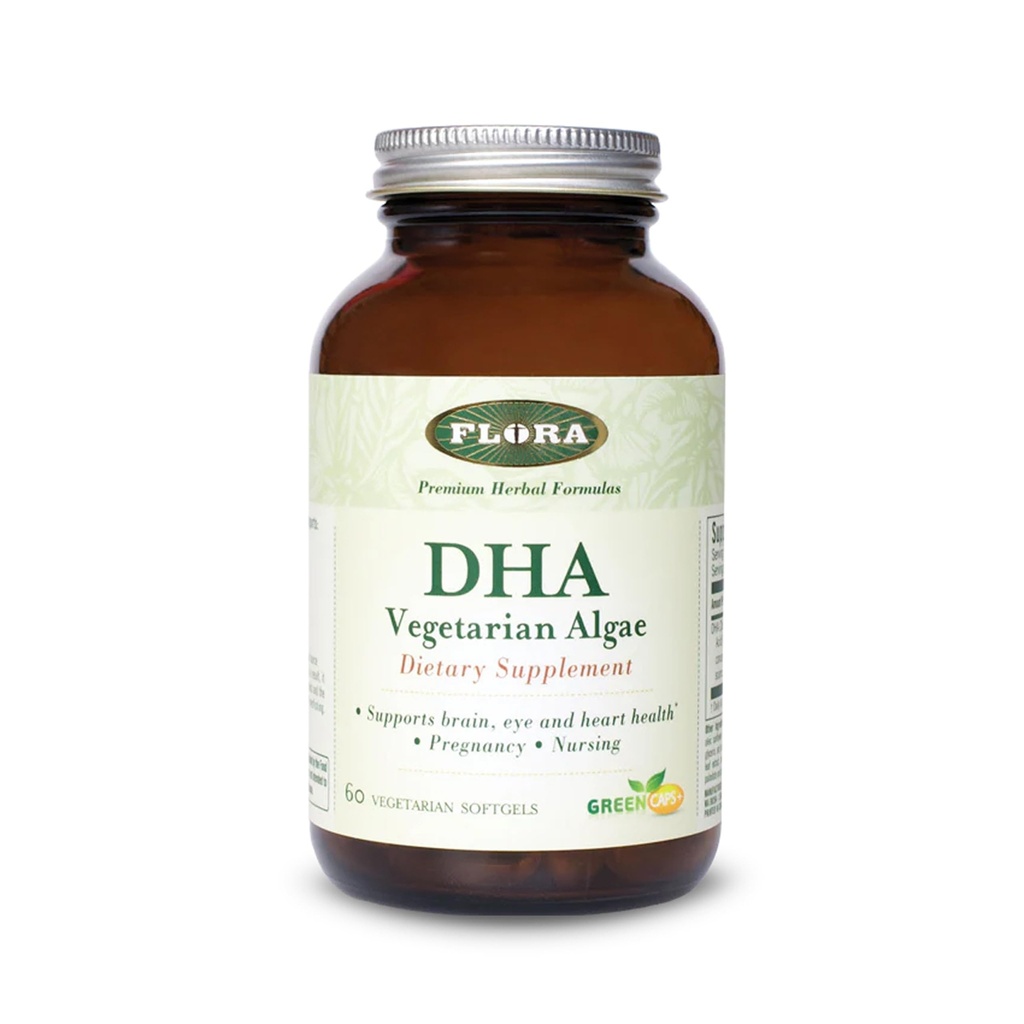 Flora - DHA Vegetariánské řasy GreenCaps Plus - Zdraví mozku a srdce - Podpora celkového zdraví během těhotenství - Pro mozek a nervový systém - Poskytuje Omega33 - Vegan & Udržitelné - 60 Vegetariánské Softgels