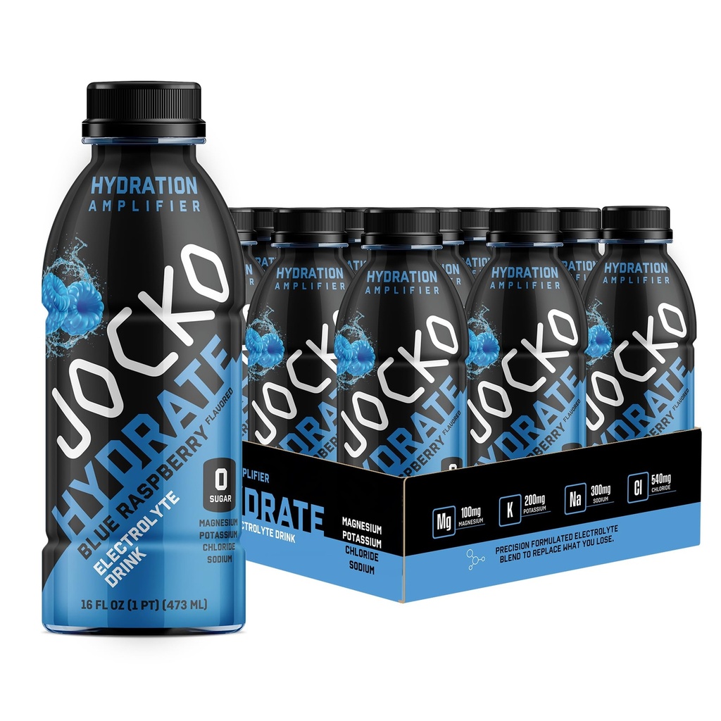 Jocko Palivo Hydrate Electrolyte Drinky - Sportovní nápoj Hydratační zesilovač, Thirst Quencher - Vědecky upravený Electrolyte Směs Blue Raspberry 16 Oz (12 Pack)