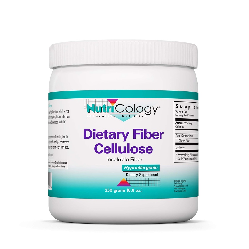 Nutricology Dietary Fiber Powder - 2000mg Nerozpustný Vláknitý dodatek, Mikrokrystalická celulosa Prášek, Prášková celulosa, Non- fermentabilní, hypoalergenní - 8.8 Oz