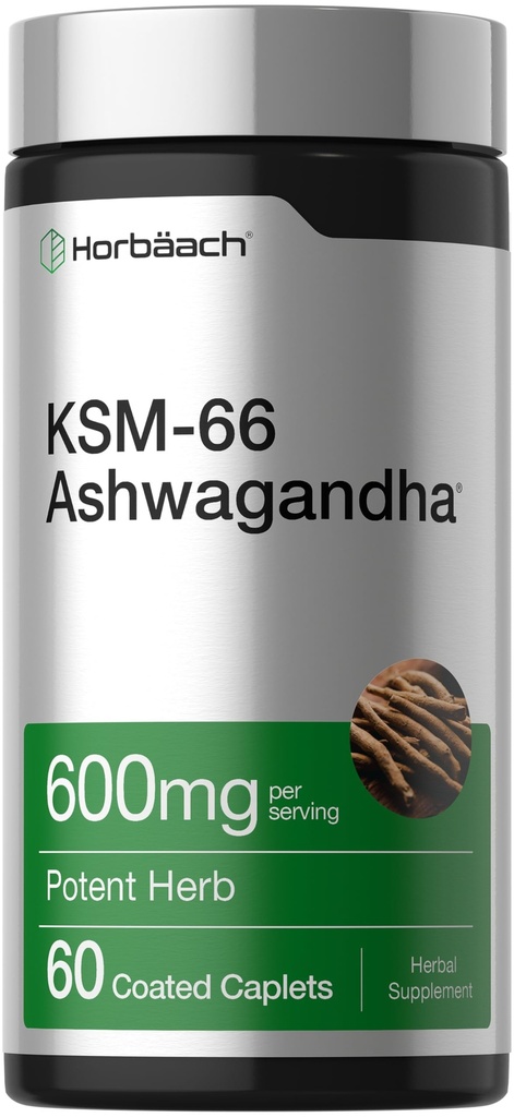 Horbäach KSM- 66 Ashwagandha Doplněk Kapsle 124; 600mg CLAS124; 60 Pills CLAS124; s L- Theanine CLAS124; pro ženy a muže CLAS124; Vegan, Non- GMO, gluten zdarma komplexní dodatek
