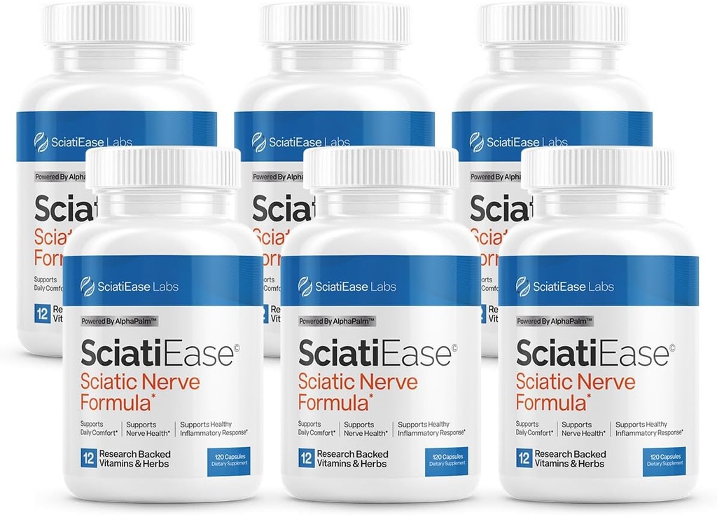 SciatiEase Sciatic Nerve Support Health Supplement - Nerve Support Formule s AlphaPalm, Pea, vitamin B Complex, alfa kyselina lipoová 300mg - 6 lahví