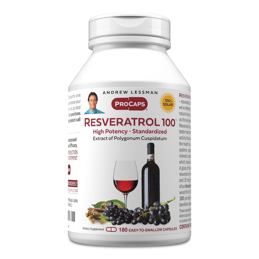 ANDREW LESSMAN Resveratrol- 100mg - 180 Kapsle - Red Wine 's Beneficial, Přirozeně Occurring Antioxidant, Bez alkoholu. Bez přídatných látek