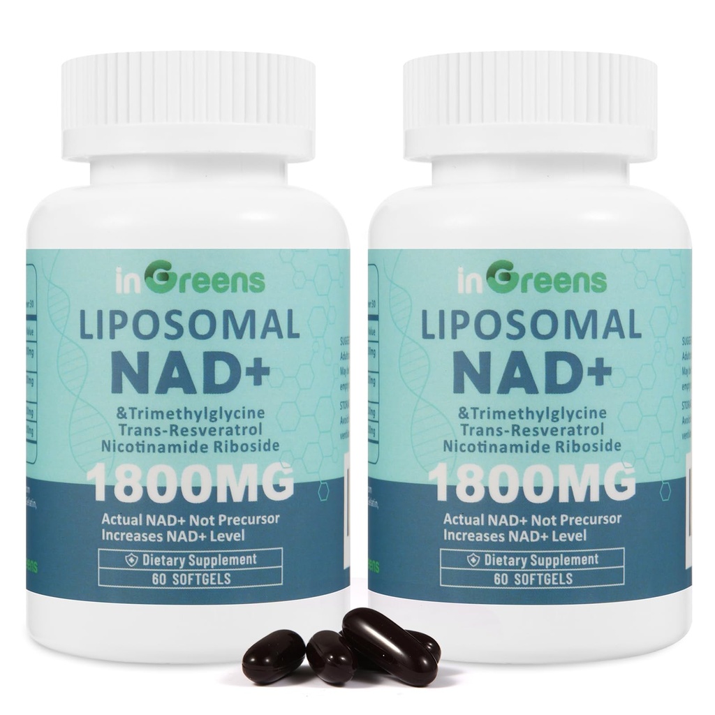 Lipozomální NAD + Doplněk 1800 mg s Nicotinamidem Ribosidem, Trans Resveratrol, Trimethylglycin Returns NMN, Boost NAD +, Stárnoucí obrana celulární energie, 120 Softgels