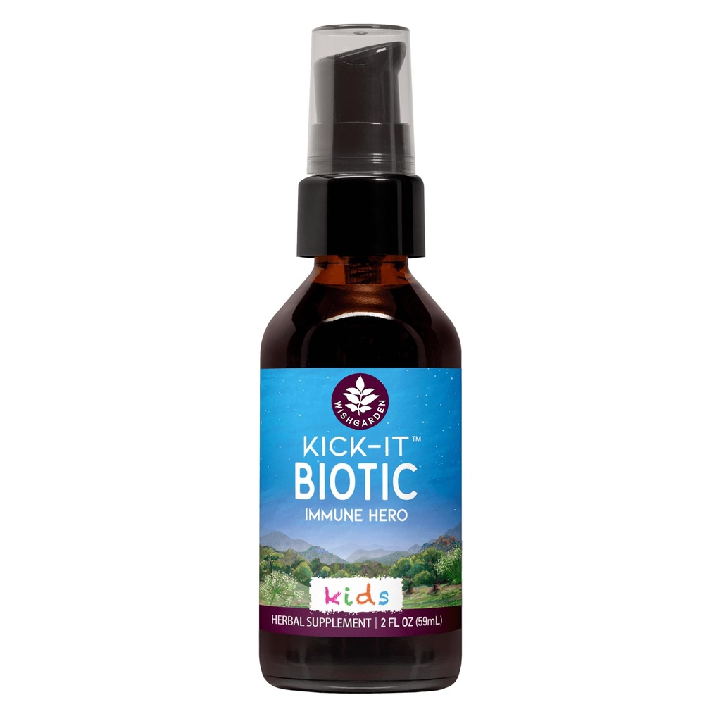 WishGarden Byliny Kick- Biotické imunitní hrdina pro děti - Plant- based Bylinné Biotické Formule s Usnea Lichen & Echinacea, Podporuje zdravé imunitní a respirační systém funkce, imunitní booster, 2oz